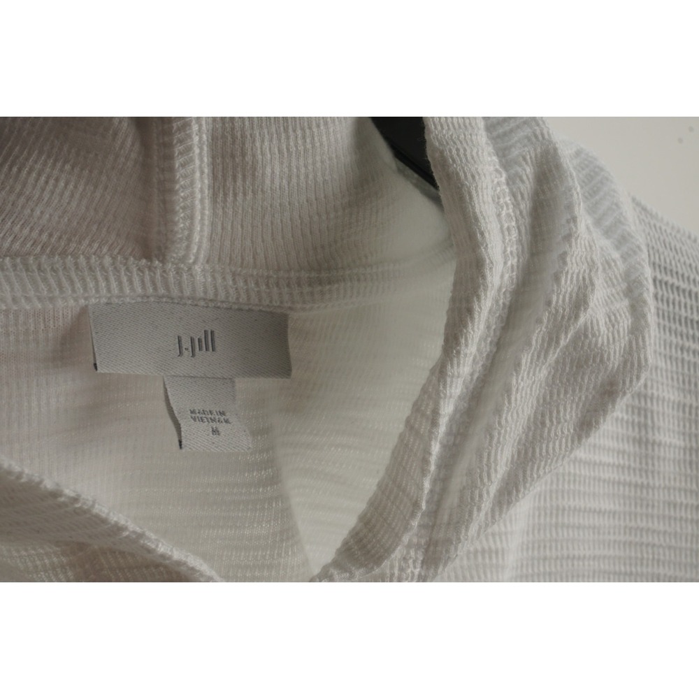 J. Jill Textured Woven Cotton Bright White Pullover Hoodie Women's Medium Pocket - Picture 4 of 7